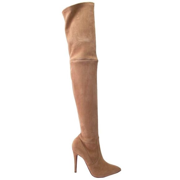 Amanda Gregory Gregory Stretch Suede Tall Boot in Beige Size 37 7 - Picture 1 of 9